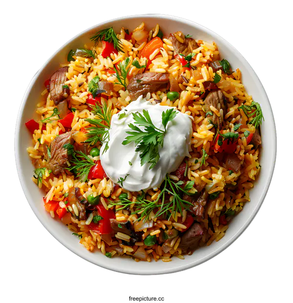 [Transparent Background PNG]Spicy rice dish with beef and vegetables
