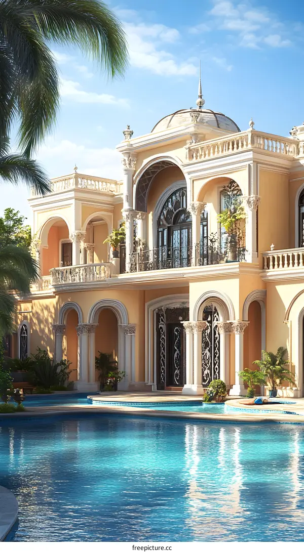 Luxury Villa with Pool and Palm Trees