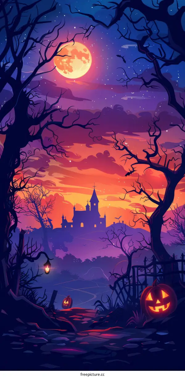 Haunted Castle in a Creepy Forest on Halloween Night