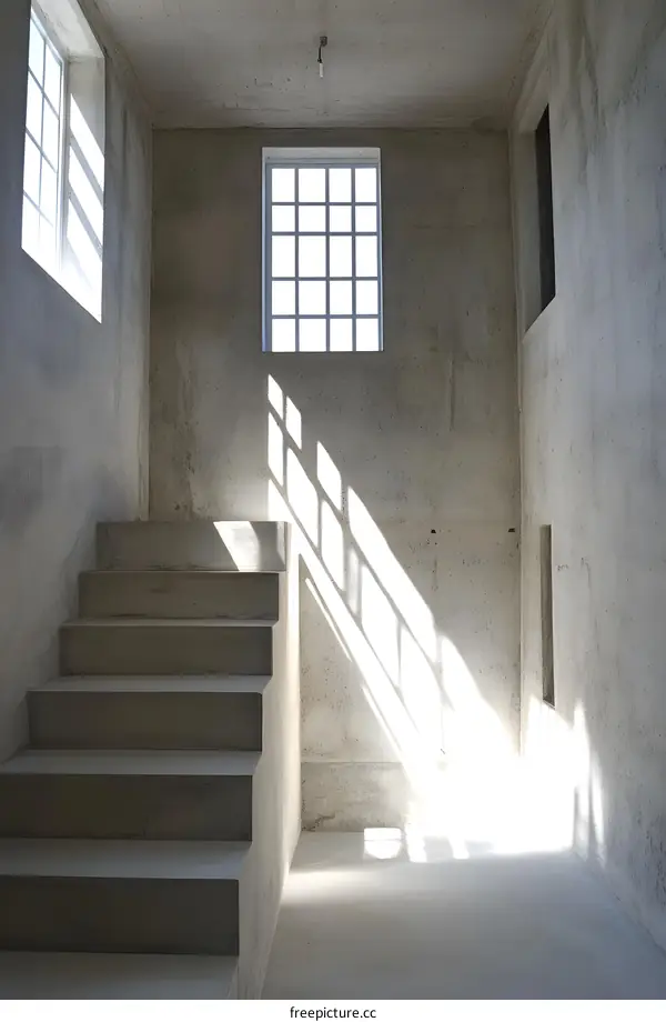 Concrete Staircase with Window and Light