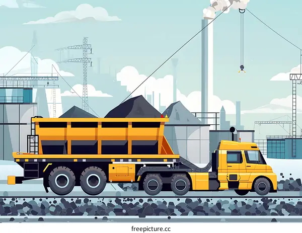 Industrial Truck Illustration with Factory Building in Background