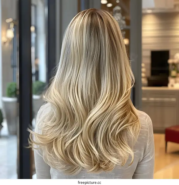 Woman with Long Blonde Hair in Salon