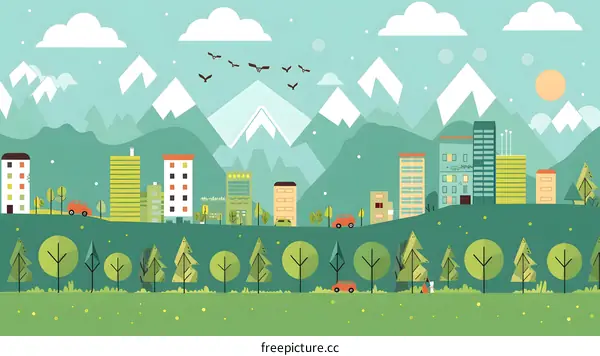 Cityscape with Mountains in the Background