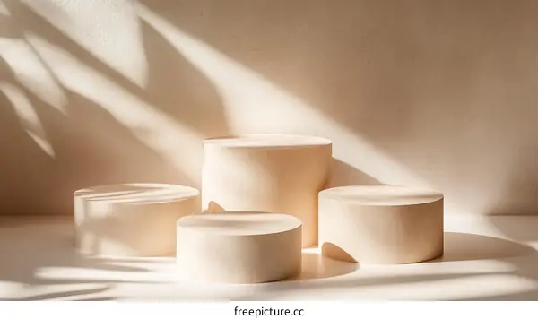 Beige Cylindrical Display Platforms in Sunlight