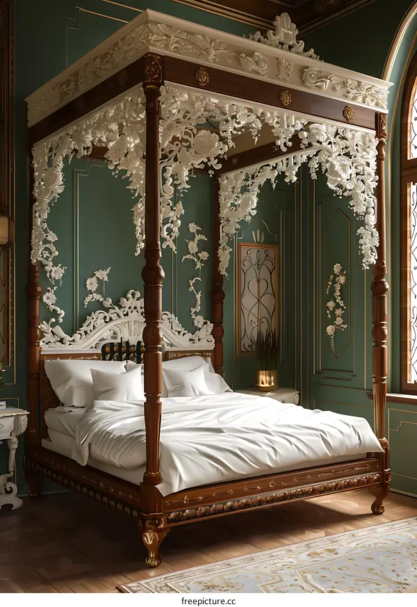 A luxurious four-poster bed