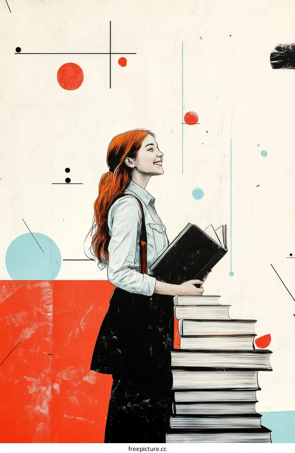 Woman with Books Abstract Illustration