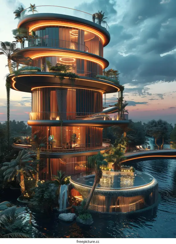 Luxury Circular Tower House with Tropical Garden