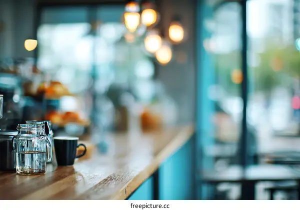 Blurred Cafe Interior with Food and Drinks