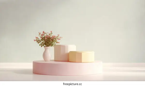 Pastel Pink and Beige Display Podium with Flowers