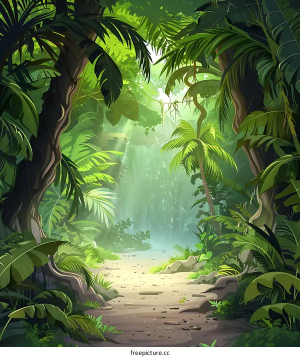 Jungle Pathway with Sun Rays