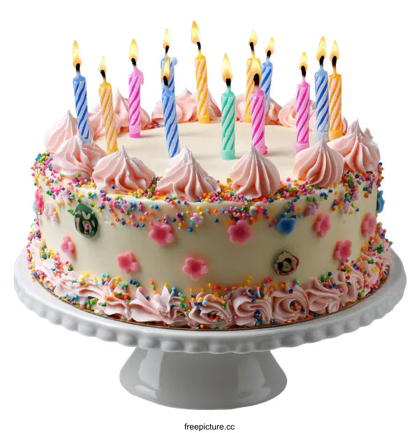 [Transparent Background PNG]Delicious Birthday Cake with Colorful Candles