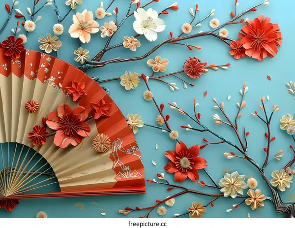 Paper Flower Arrangement with a Folding Fan