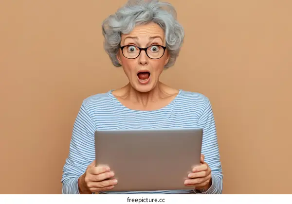 Surprised Senior Woman with Tablet