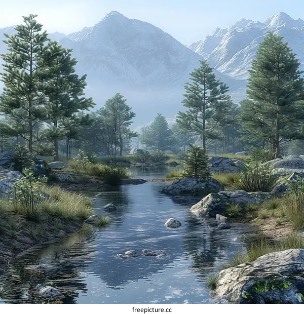 Mountain Stream in a Valley