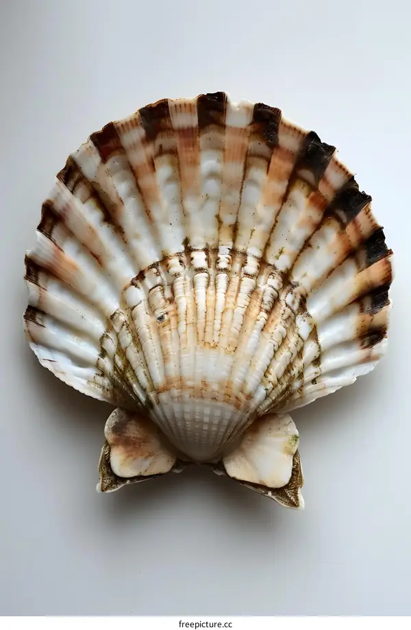 A beautiful seashell with a white background