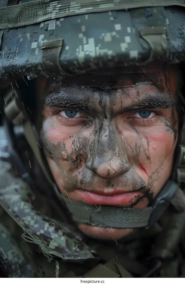 A soldier with camouflage on his face