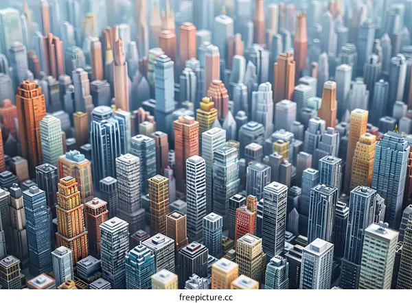 An aerial view of a large city with many skyscrapers