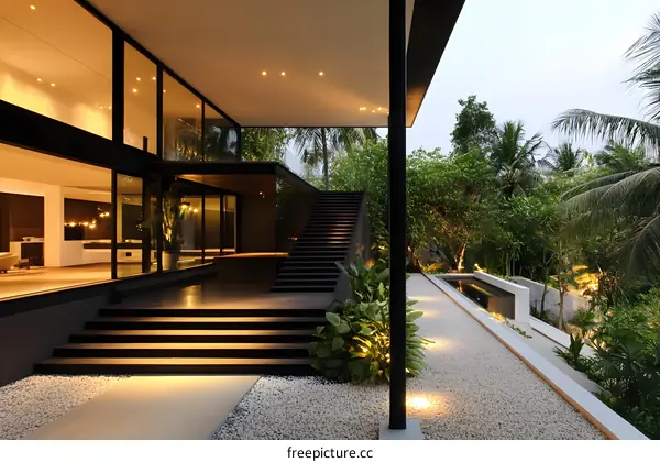Modern Black and White House with Garden and Pool