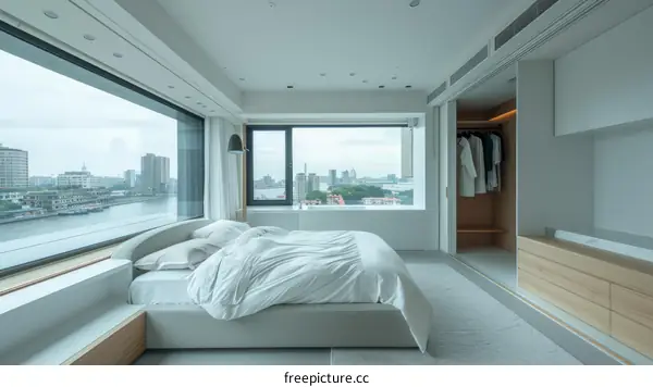 Bedroom with a view of the city