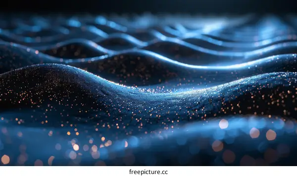 Abstract Blue And Gold Glittering Waves Background