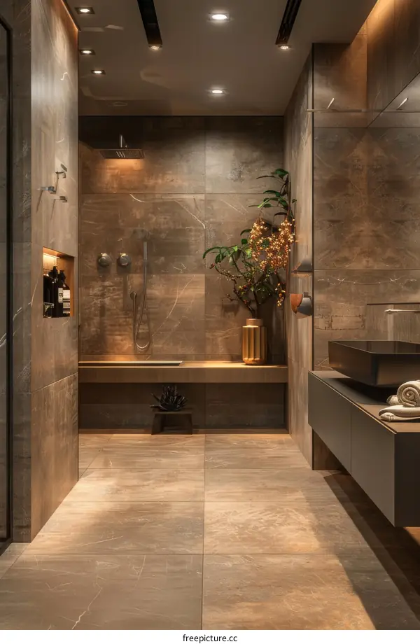 Modern Luxury Bathroom Interior Design with Stone Tiles
