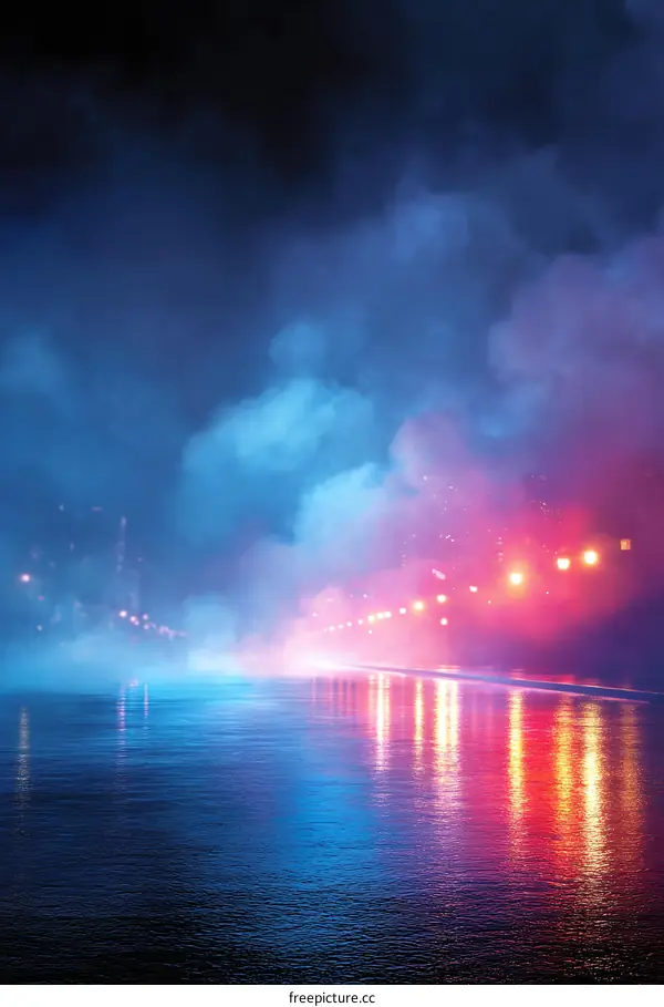 Colorful Night Lights Reflection on Water