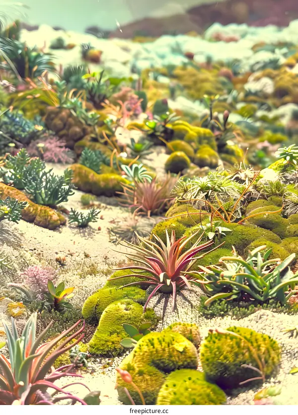 Green Moss and Succulents Landscape