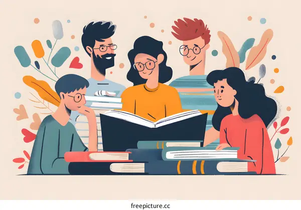 Group of People Reading a Book Together