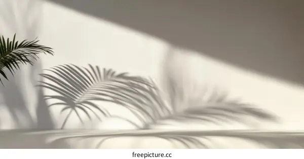 Abstract Shadow Play of Palm Leaves on White Wall