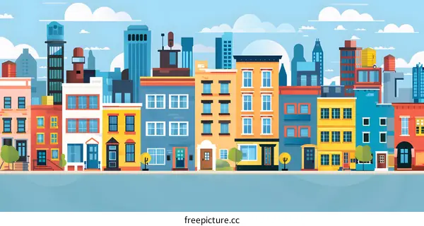 Colorful Cityscape Illustration with Buildings and Sky