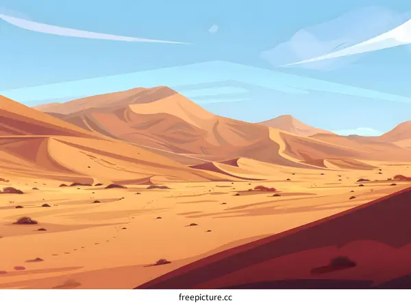 Desert Landscape with Sand Dunes and Blue Sky