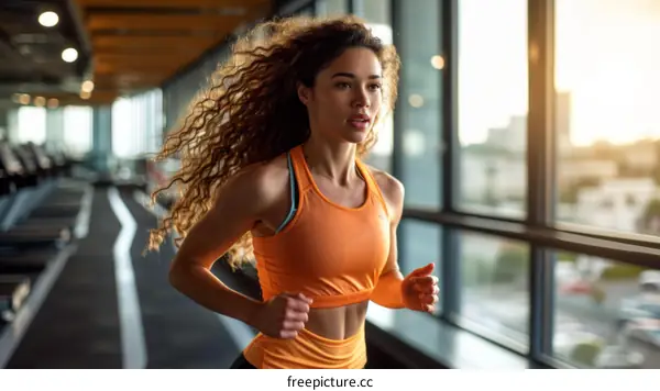 Young athletic woman running on a treadmill in a gym