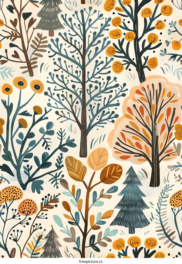 Abstract Forest Illustration With Hand Drawn Trees