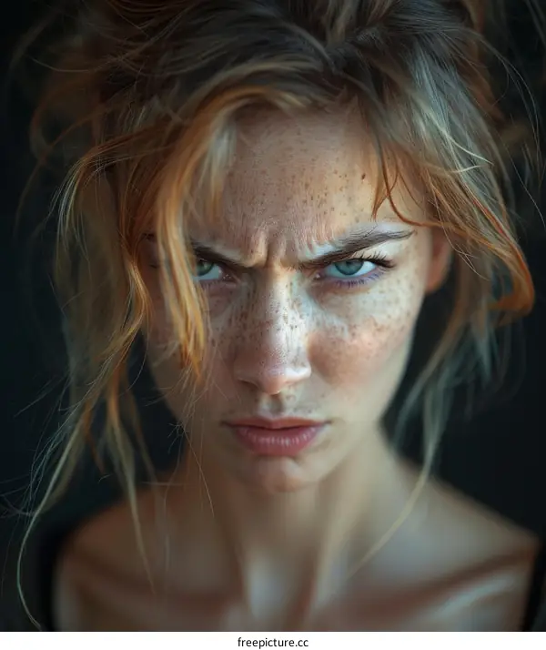 Portrait of a young woman with red hair and freckles