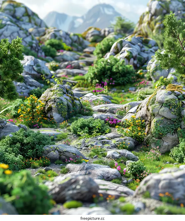 Sparse Vegetation on Rocky Mountain Terrain