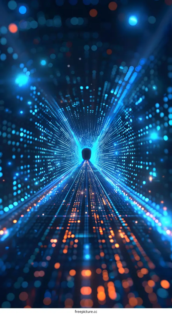 Digital Tunnel with Blue and Orange Lights