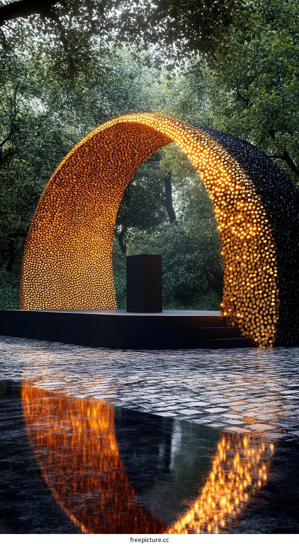 Illuminated Architectural Archway in Park Setting