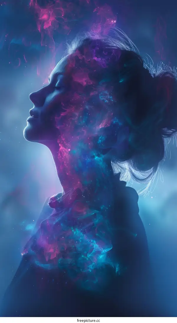 An illustration of a woman's face with a colorful and abstract background