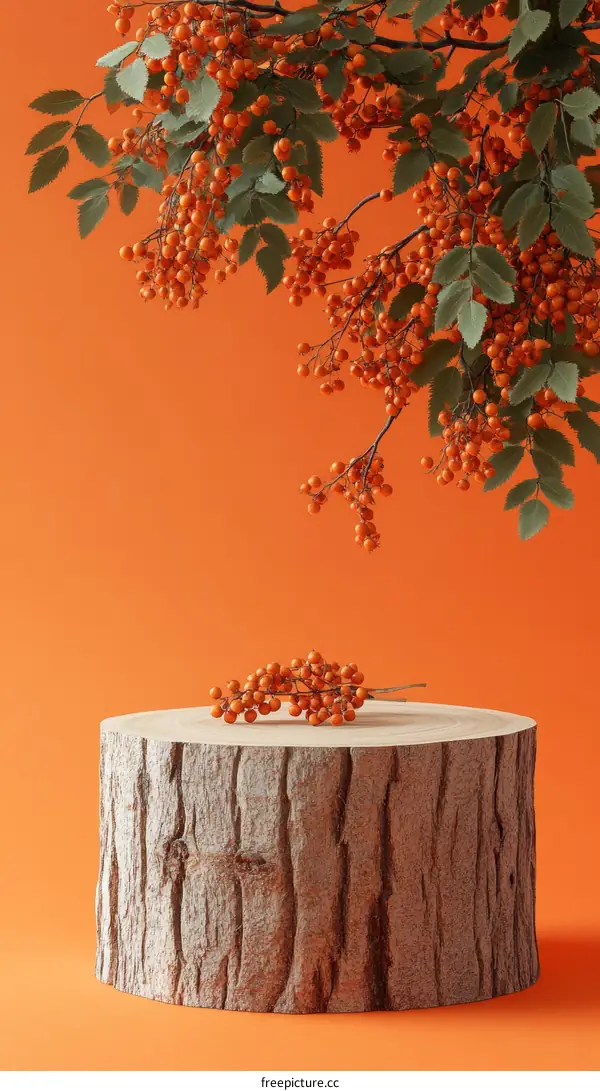 Autumnal Display of Berries on Wooden Stump
