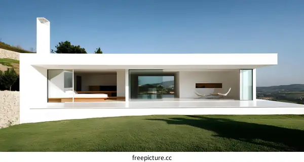 Modern White House with Large Windows and a View