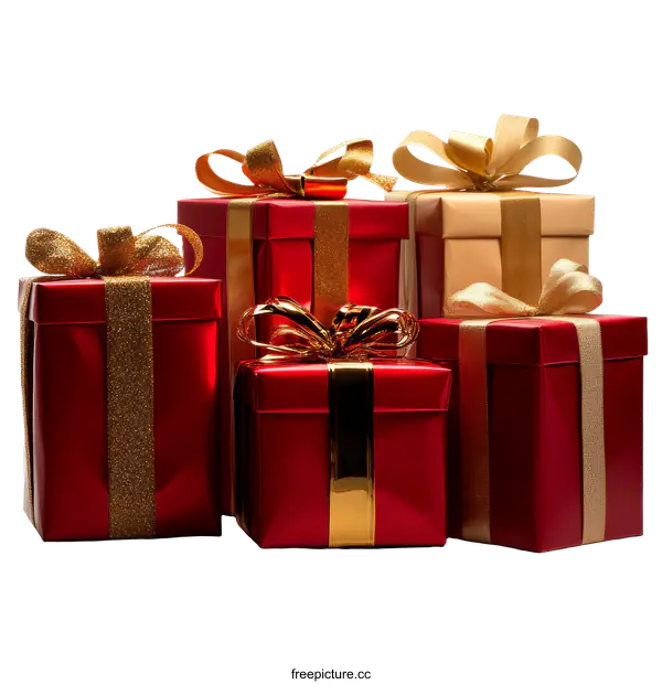 [Transparent Background PNG]Stacked Gift Boxes with Gold Ribbons