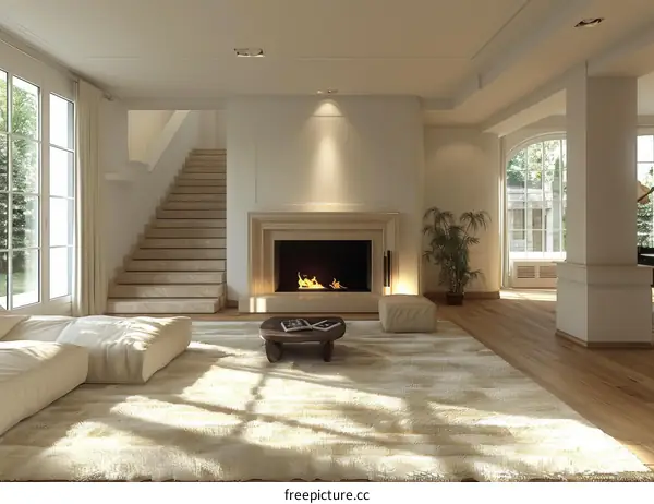 Modern Living Room Interior Design with Fireplace