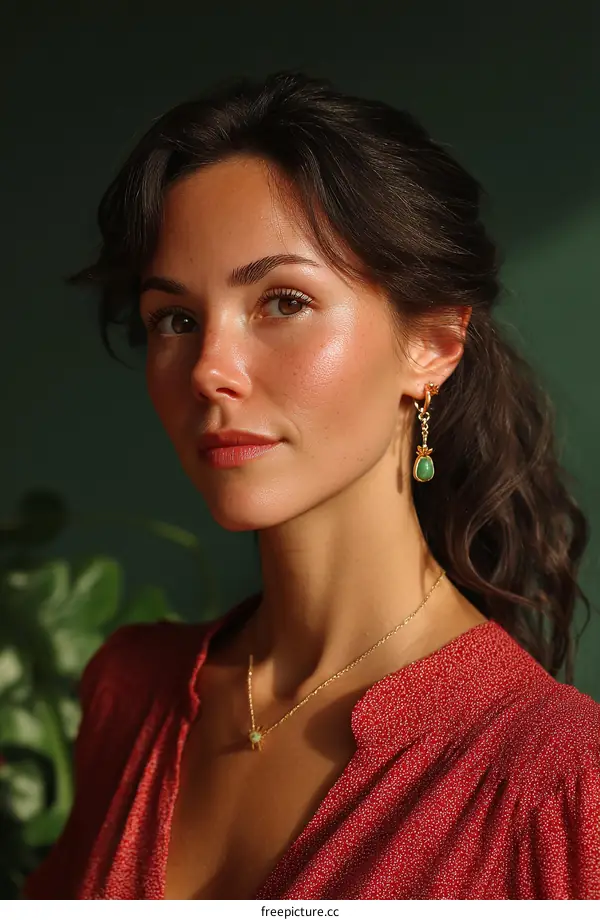 Close-up Portrait of a Beautiful Woman with Natural Makeup and Jewellery