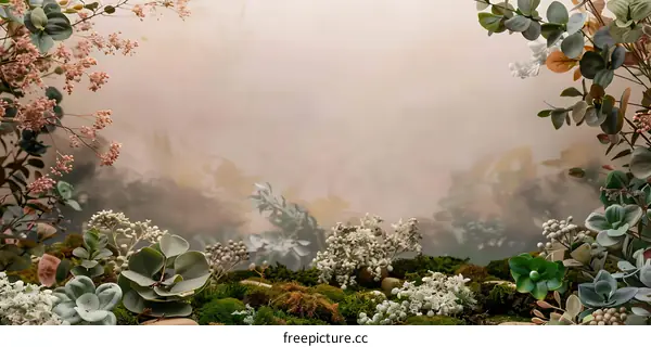 Green and White Floral Arrangement with Foggy Background