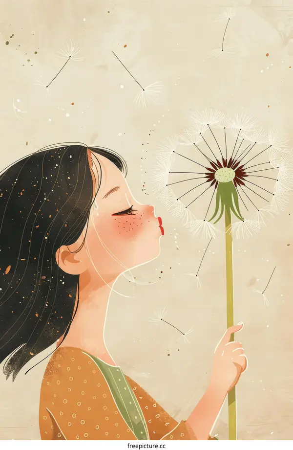 Little girl blowing dandelion flower