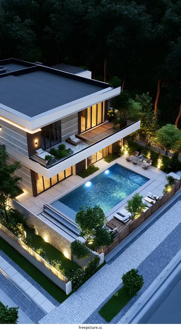 Modern Villa with Swimming Pool and Lush Greenery
