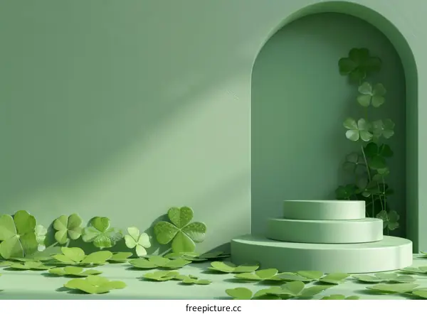 Green podium with clovers for St Patrick's Day
