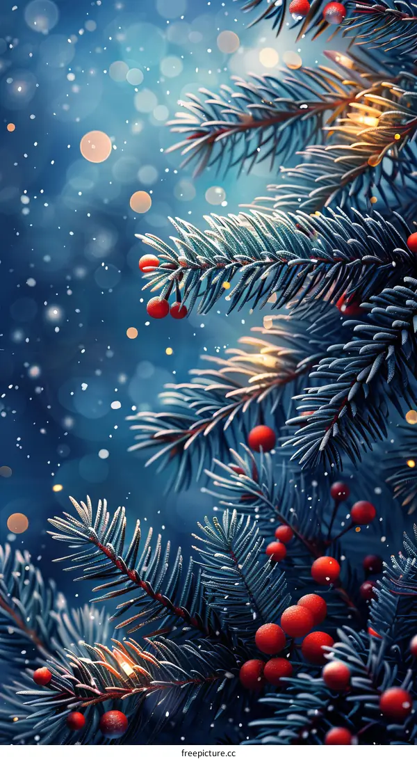 Red Christmas Ornaments on a Cedar Tree