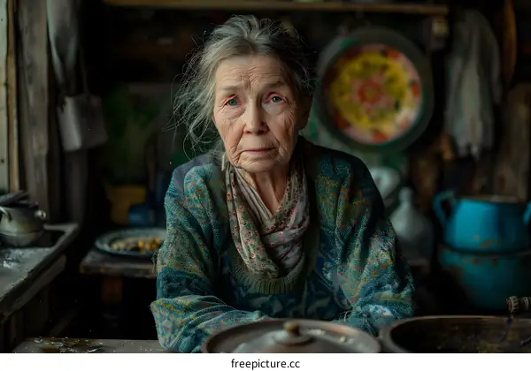 Portrait of an Elderly Woman in a Rustic Setting