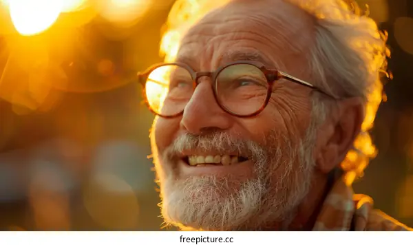 Happy Senior Man Portrait in Golden Light